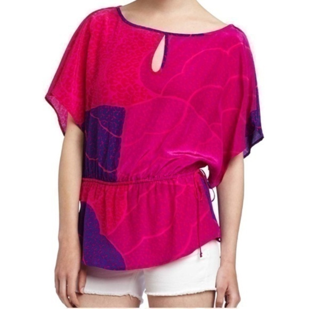Trina Turk Fuchsia Darshan Jaipur Printed Silk Blouse Top 💕